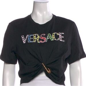 NWT Versace Black Logo Tee with Multicolor Lettering